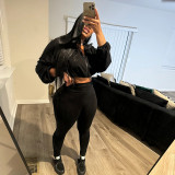 Long Sleeve Zipper Solid Color Two Piece Pants Set XEF-51552