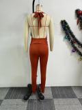 Solid Color Backless Halter Two Piece Pants Set NY-10863