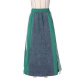 Striped Loose Denim Color Block Half Body Skirt ZSD-0697