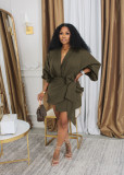 Solid Color V Neck Tie Up MinI Dress SFY-2776