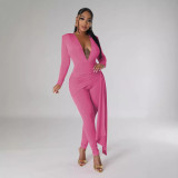 Solid Deep V Neck Tight Jumpsuit SFY-2782