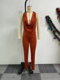 Solid Color Backless Halter Two Piece Pants Set NY-10863
