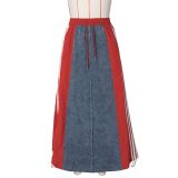 Striped Loose Denim Color Block Half Body Skirt ZSD-0697