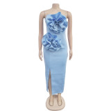 Solid Color Sleeeveless Split Long Dress BY-7039