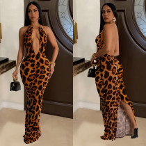 Leopard Print Sleeveless Backless Maxi Dress BY-6982
