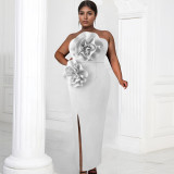 Solid Color Sleeeveless Split Long Dress BY-7039
