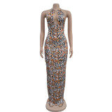 Leopard Print Sleeveless Backless Maxi Dress BY-6982