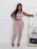 Solid Color Sport Vest And Pants 2 Piece Set GYZY-8919