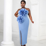 Solid Color Sleeeveless Split Long Dress BY-7039