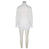 Solid Color See Through Long Sleeve Shirt Shorts Set ZSD-0700