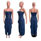 Sexy Tube Top Strapless Split Denim Dress LX-6019