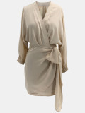 Solid Color V Neck Tie Up MinI Dress SFY-2776