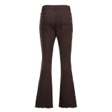 Solid Color Holes Flare JeanXCFF-1001