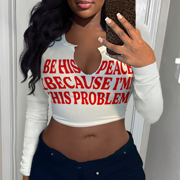 Letter Print Long Sleeve Shorts T Shirt GYZY-8958