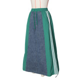 Striped Loose Denim Color Block Half Body Skirt ZSD-0697