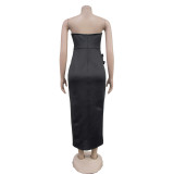 Solid Color Sleeeveless Split Long Dress BY-7039