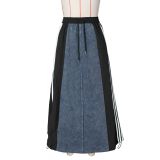 Striped Loose Denim Color Block Half Body Skirt ZSD-0697