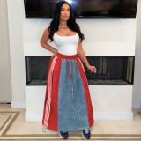 Striped Loose Denim Color Block Half Body Skirt ZSD-0697