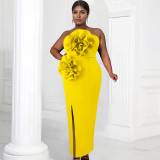 Solid Color Sleeeveless Split Long Dress BY-7039