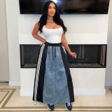 Striped Loose Denim Color Block Half Body Skirt ZSD-0697