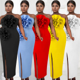 Solid Color Sleeeveless Split Long Dress BY-7039