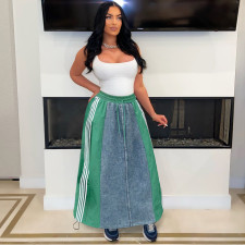 Striped Loose Denim Color Block Half Body Skirt ZSD-0697