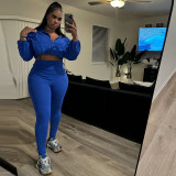 Long Sleeve Zipper Solid Color Two Piece Pants Set XEF-51552