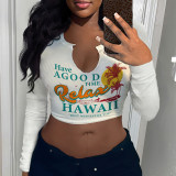 Letter Print Long Sleeve Shorts T Shirt GYZY-8958