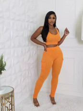 Solid Color Sport Vest And Pants 2 Piece Set GYZY-8919