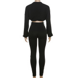 Long Sleeve Zipper Solid Color Two Piece Pants Set XEF-51552