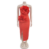 Solid Color Sleeeveless Split Long Dress BY-7039