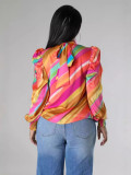 Fashion Pleated Tie Colorful Printed Shirt OLYF-6153