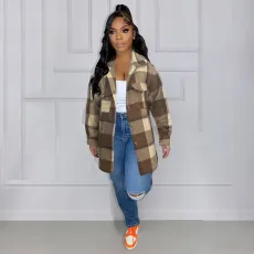 Plus Size Loose Plaid Print Shirt Jacket XMF-370