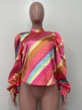 Fashion Pleated Tie Colorful Printed Shirt OLYF-6153