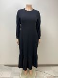 Plus Size Solid Color Long Sleeve Maxi Dress GAWE-6320