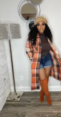 Long Sleeve Plaid Print Loose Long Coat XMF-373