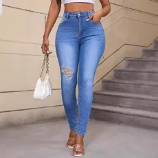 Stretch Ripped Jeans Calf Pants GQDH-2306