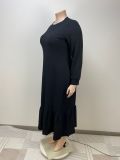 Plus Size Solid Color Long Sleeve Maxi Dress GAWE-6320