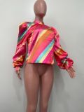 Fashion Pleated Tie Colorful Printed Shirt OLYF-6153