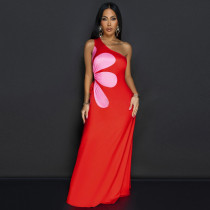Slash Shoulder Print Hollow Out Maxi Dress CYA-CY901316
