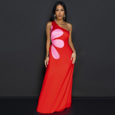 Slash Shoulder Print Hollow Out Maxi Dress CYA-CY901316