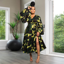 Plus Size Flare Sleeve Irregular Print Knits Maxi Dress NNWF-8038