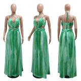 Lace-up Sleeveless V-Neck Printed Long Dress CYA-CY901297