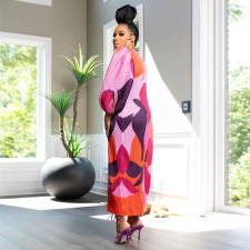 Fashion Print Lantern Sleeve Pleated Long Dress NNWF-10783