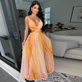 Lace-up Sleeveless V-Neck Printed Long Dress CYA-CY901297