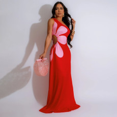 Slash Shoulder Print Hollow Out Maxi Dress CYA-CY901316