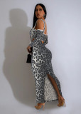 Leopard Print Long Sleeve Sling Two Piece Pants Set MZ-2863