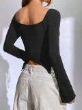 Wooden Ear Flared Sleeves Sexy Strapless Top GXYF-0405