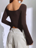 Wooden Ear Flared Sleeves Sexy Strapless Top GXYF-0405
