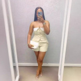 Contrast Color Lapel Patchwork 2 Piece Set NY-10860